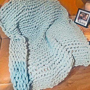 Spa Blue Chenille Chunky Knit Blanket